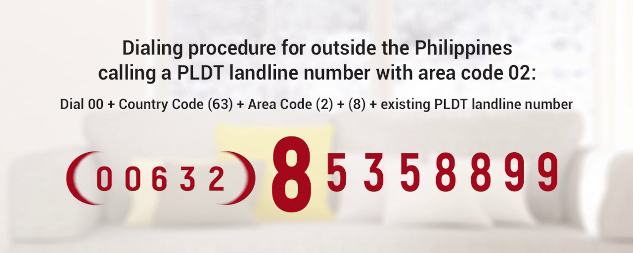 Dialing procedure for outside the Philippines calling a PLDT landline number with area code 02